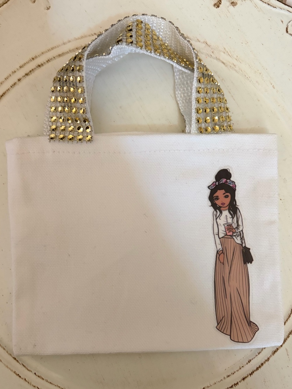 White Mini Canvas Tote Bag with Gold Stud Handles